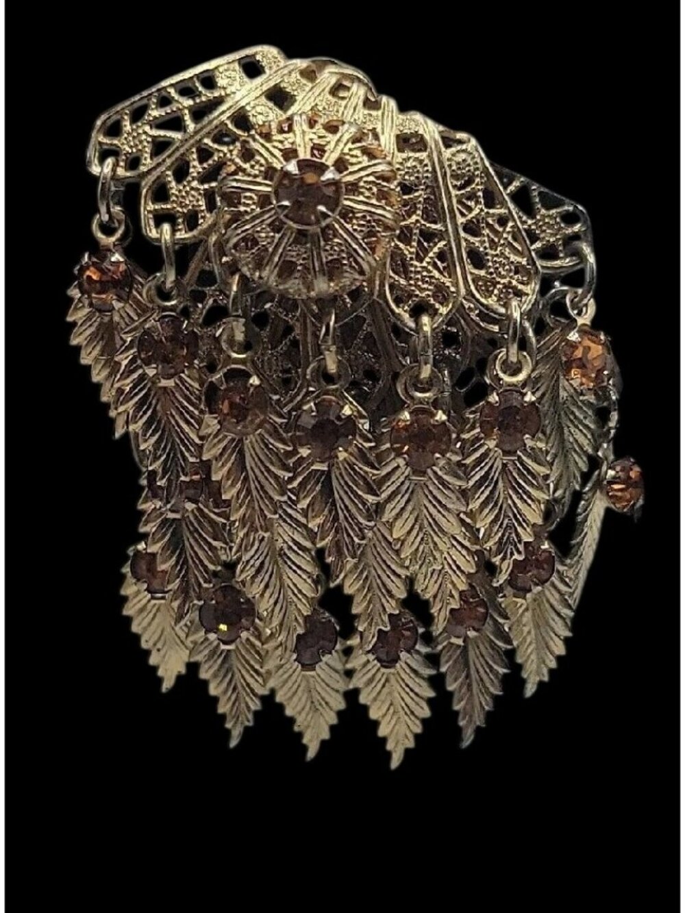 VTG Miriam Haskell Feather Rhinestones Clip On Earrings 1930s Statement Unsigned - Picture 3 of 15